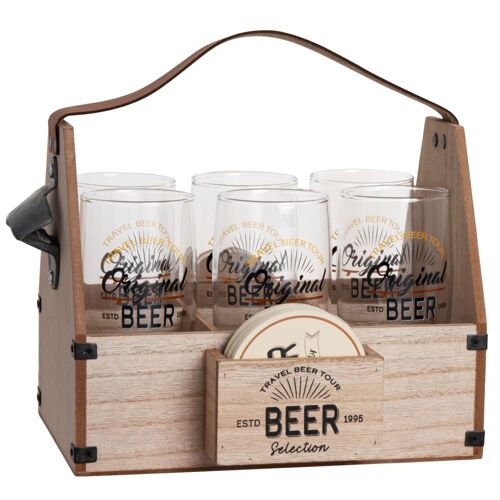 Composition Verres À  Bière (X6), Dessous De Verres Et Support En Bois D'eucalyptus