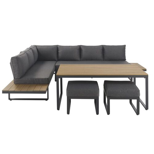 Salon De Jardin 8 Places Gris Anthracite Et Composite Imitation Teck