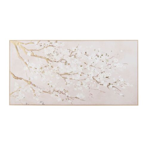 Toile imprimée et peinte beige et dorée 132x67