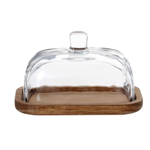 Beurrier En Verre Et Plateau En Bois D'acacia