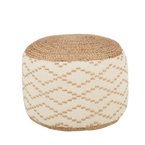 Pouf tressé imprimé géométrique beige et marron