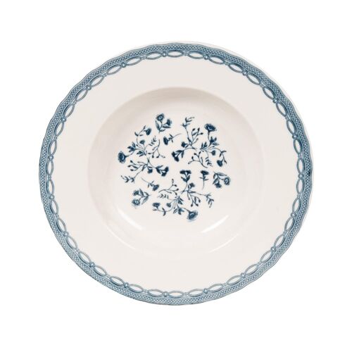 Assiette Creuse En Céramique Blanche Motif Floral Bleu