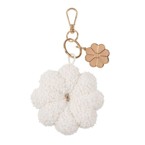 Porte-clés fleur bouclettes écrues