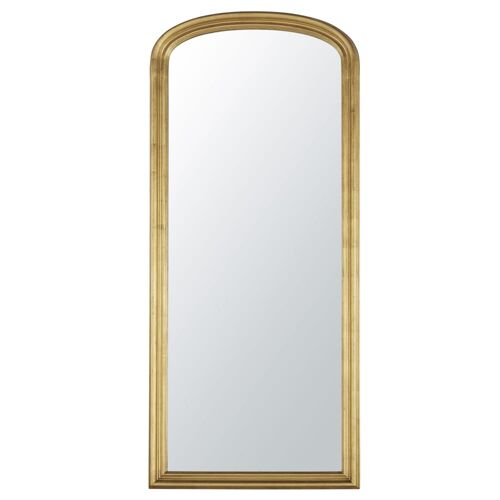 Grand miroir rectangulaire arrondi à  moulures dorées 86x198