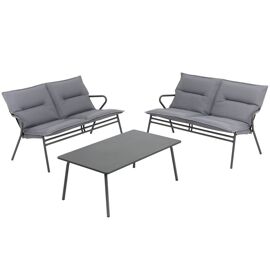 Ensemble 1 table basse rectangle et 2 banquettes en acier gris