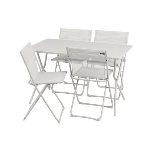 Ensemble 1 table, 4 chaises pliantes ultra-compactes en acier beige