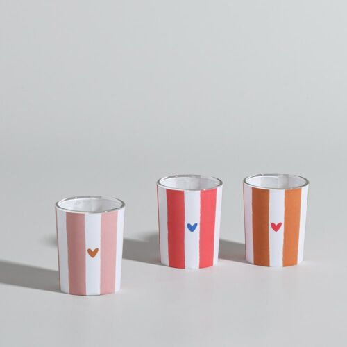 Coffret bougies lumignons parfumées (x3) en verre rouge, rose, marron et beige