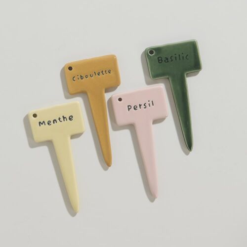 Pics Pour Herbes Aromatiques En Grès Rose, Jaune Vert Et Beige (X4)