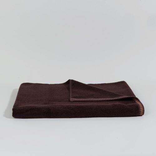 Serviette De Bain En Coton Bio Marron Chocolat Et Bordures Brodées 70x140