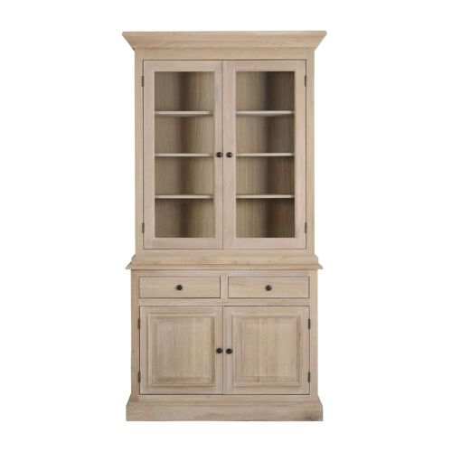 Vaisselier en chêne blanchi 2 portes vitrées 2 tiroirs 2 portes bois