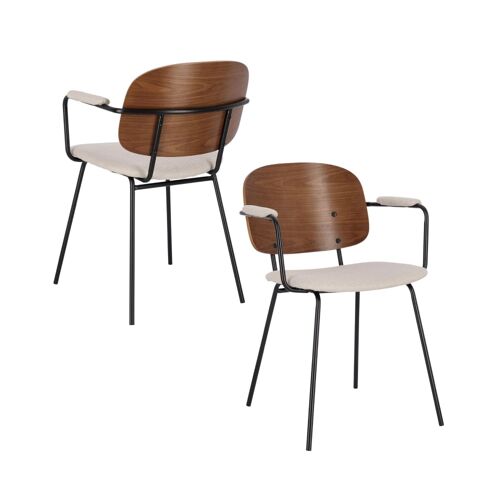 lot de 2 chaises de salle à  manger à  accoudoirs bois et tissu