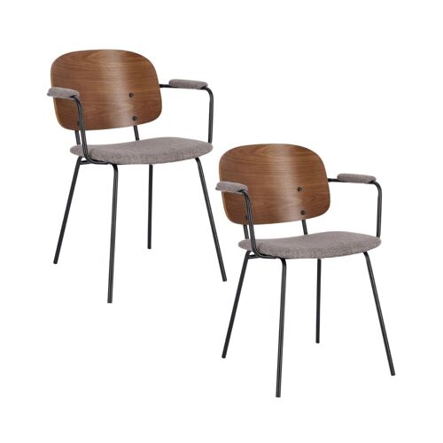 lot de 2 chaises de salle à  manger à  accoudoirs bois et tissu