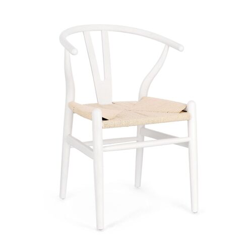 Chaise de salle à  manger en bois blanc et assise tressée