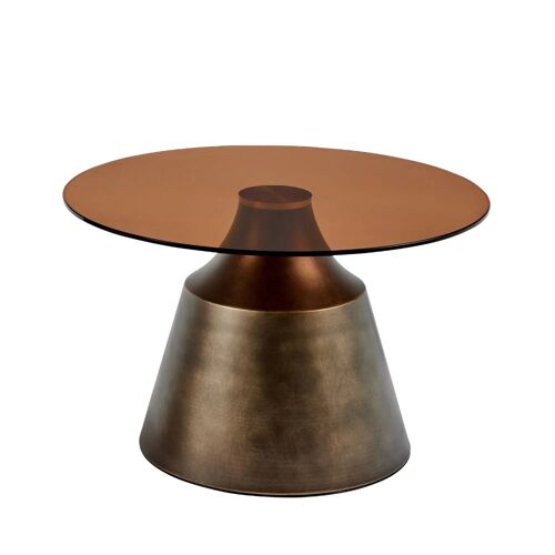 Table basse ronde en métal et verre fumé D70