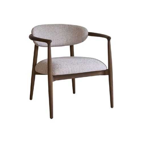 Fauteuil bois massif et tissu texturé beige chiné