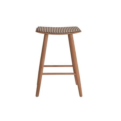 Tabouret en teck massif et assise à  rayures 65 cm
