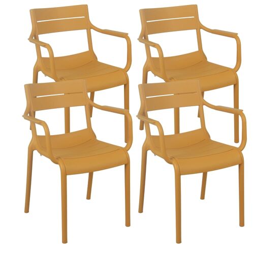 Lot De 4 Fauteuils De Terrasse En Plastique Jaune Moutarde