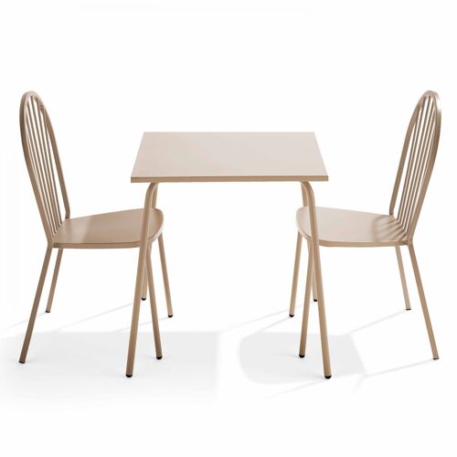 Ensemble table de terrasse et 2 chaises bistrot en acier taupe