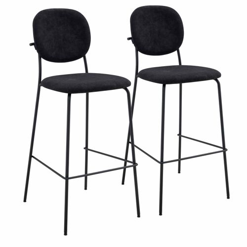 Lot de 2 chaises hautes en acier et tissu noir