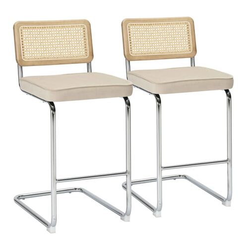 Lot de 2 chaises hautes en acier et velours beige