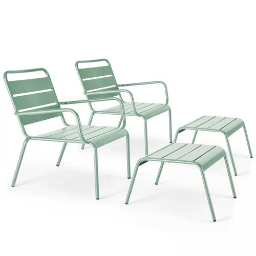 Lot De 2 Fauteuils Relax Avec Repose-Pieds En Métal Vert Sauge