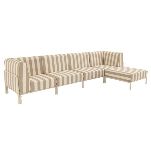 Salon De Jardin Bas Modulable Rayé 5 Places Beige