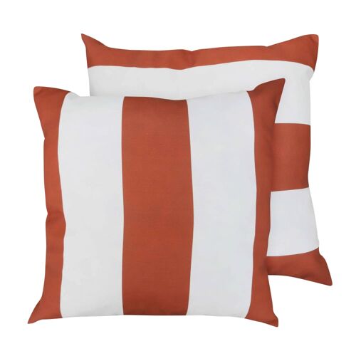 Lot De 2 Coussins Carrés Polyester 45x45x8 Cm Blanc Et Terracotta
