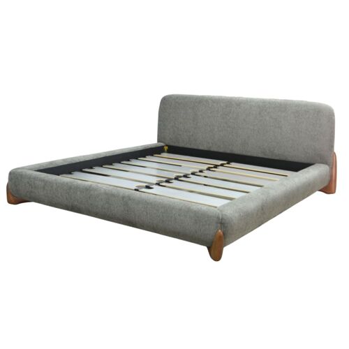 Lit avec tête de lit en tissu feutrine gris 140x190 cm