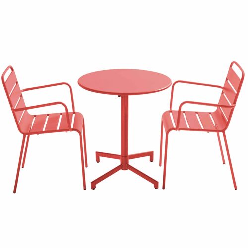 Ensemble Table De Jardin Et 2 Fauteuils En Métal Rouge