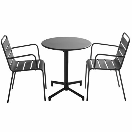 Ensemble Table De Jardin Et 2 Fauteuils En Métal Gris Anthracite