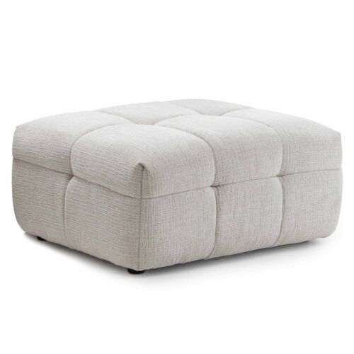 Pouf en bois et polyester effet mattelassé écru