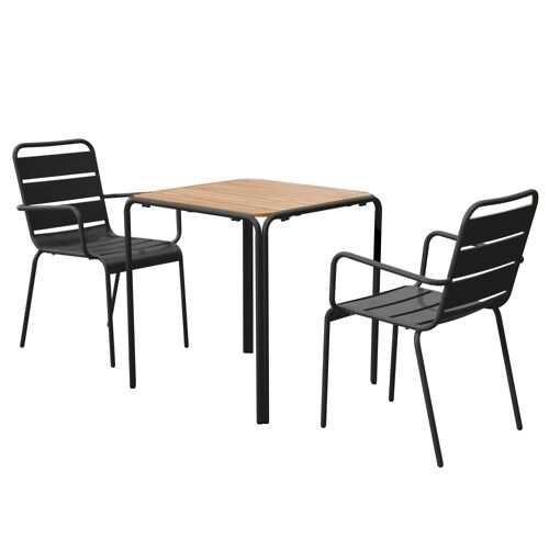 Table De Jardin Bistrot Métal Et Polywood 70 Cm Et 2 Fauteuils Noir