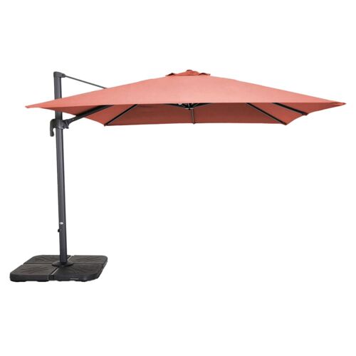 Parasol Déporté Rotatif 3x3m Et 4 Dalles À  Remplir Alu Terracotta