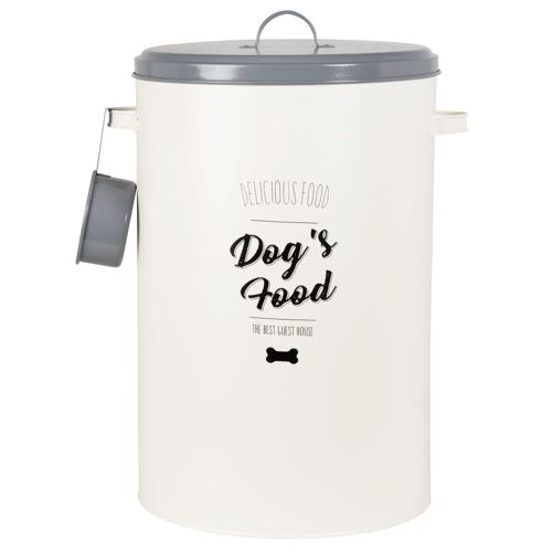 Boîte À  Croquettes En Métal Écru, Gris Et Imprimé Noir H50