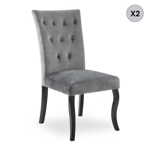 Lot de 2 chaises capitonnées en velours gris