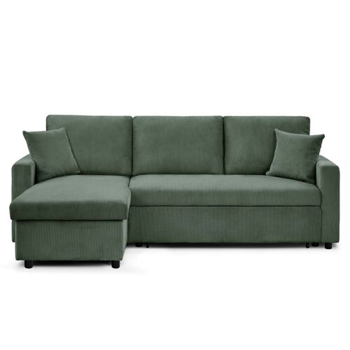 Canapé d'angle convertible 5 places en velours côtelé vert