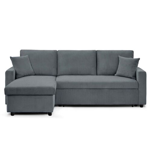 Canapé d'angle convertible 5 places en velours côtelé gris foncé
