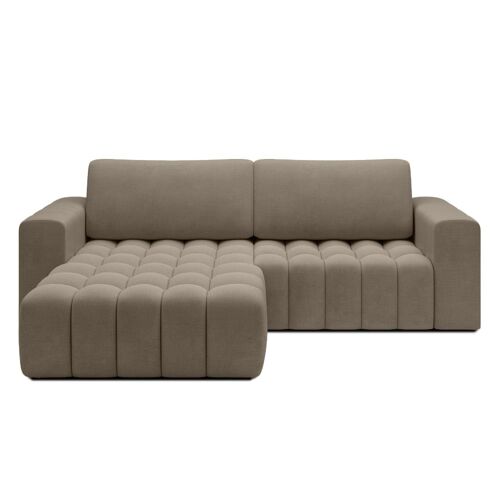 Canapé d'angle gauche convertible 4 places en velours taupe