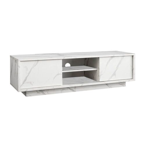 Meuble tv 2 portes aspect marbre blanc