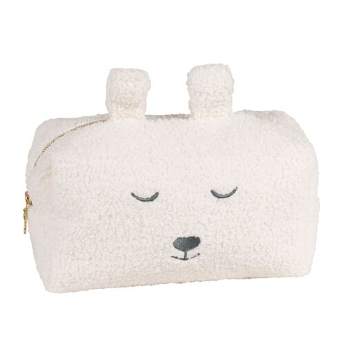 Trousse de toilette bébé ours à  bouclettes blanches