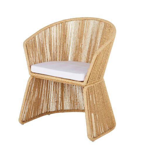 Fauteuil À  Dîner De Jardin Professionnel En Résine Recyclée Beige Et Coussin Écru