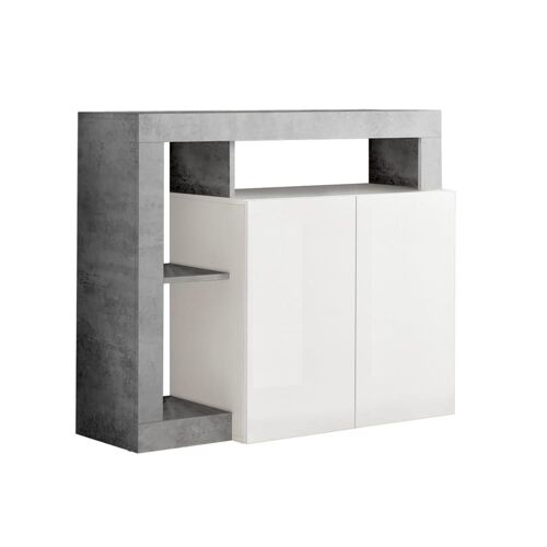 Buffet 2 portes blanc laqué encadrement niches aspect cimento