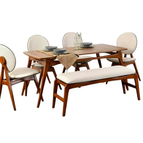 Ensemble salle à  manger 6 personnes bois/tissu vintage