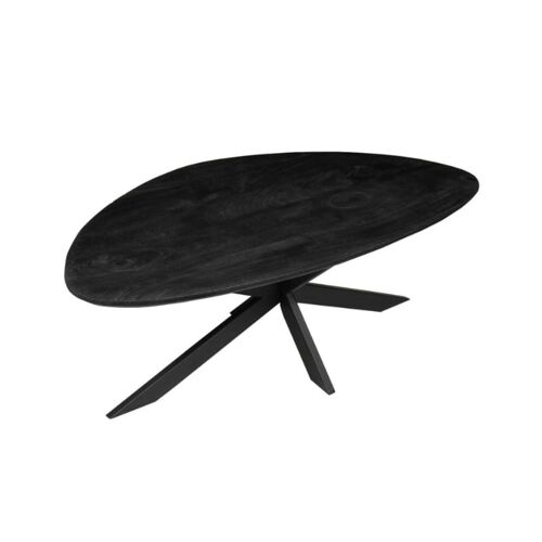 Table basse asymétrique en bois noir et métal