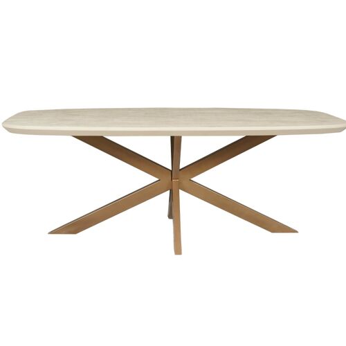 Table de repas beige en bois, bords arrondis 280 cm