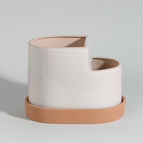 Cache-Pot En Grès Beige Et Terracotta H17