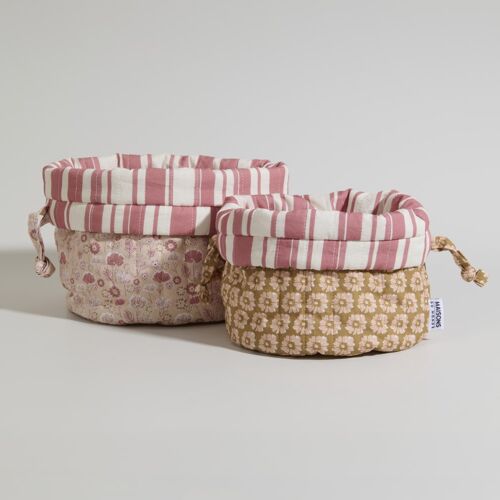 Paniers de rangement en coton bio imprimé multicolore (x2)