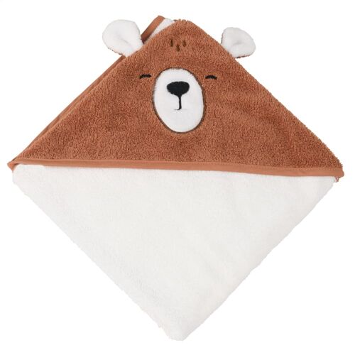 Sortie De Bain En Coton Biologique Brun Et Capuche Ours 80x80