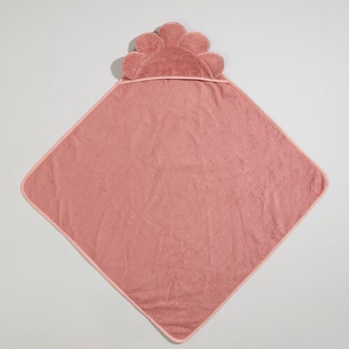 Sortie De Bain En Coton Biologique Colerette Fleur Rose 80x80