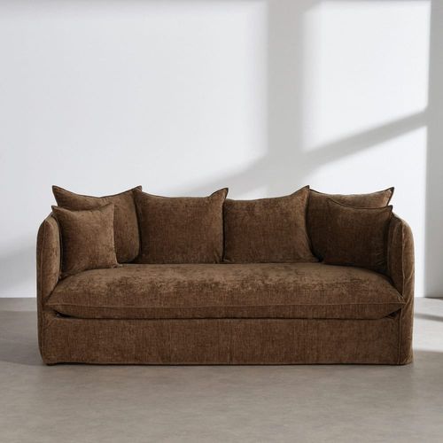 Canapé convertible 3 places effet velours vert kaki, matelas 10 cm